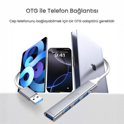 VegGieg Type-C to USB 3.0 4 Port 3*USB 2.0 ve 1*USB 3.0 Çoklayıcı Hub - 7