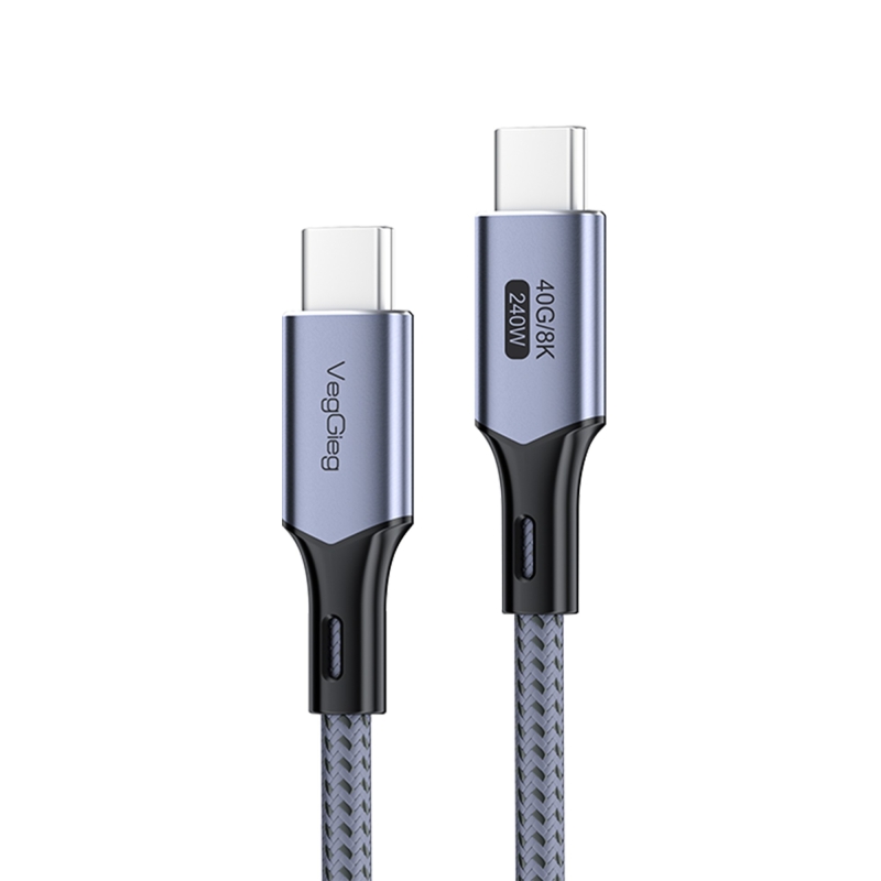VegGieg USB 4.0 E-Mark 240W 40Gbps Thunderbolt 4 8K 60Hz Type-C Görüntü Hızlı Şarj ve Data Kablosu 2 Metre - 1