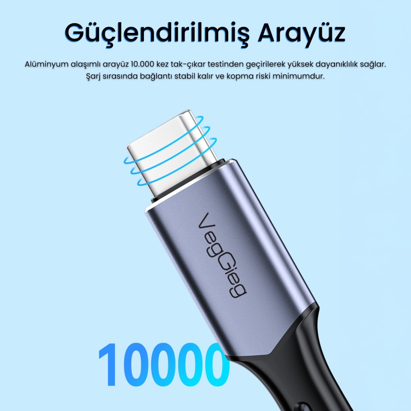 VegGieg USB 4.0 E-Mark 240W 40Gbps Thunderbolt 4 8K 60Hz Type-C Görüntü Hızlı Şarj ve Data Kablosu 2 Metre - 3
