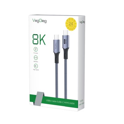 VegGieg USB 4.0 E-Mark 240W 40Gbps Thunderbolt 4 8K 60Hz Type-C Görüntü Hızlı Şarj ve Data Kablosu 2 Metre - 8