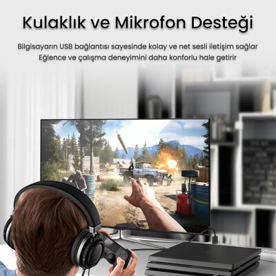 VegGieg USB-A to 3.5mm Jack Aux Mikrofon Destekli DAC Chip HiFi Ses Kartı - 3