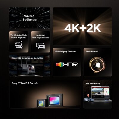 Viofo A329S 2 Kameralı Ön+Arka 4K 60FPS+2K Wi-Fi 6 HDR Sony STARVIS 2 Sensör GPS'li SSD Destekli Araç Kamerası - 2