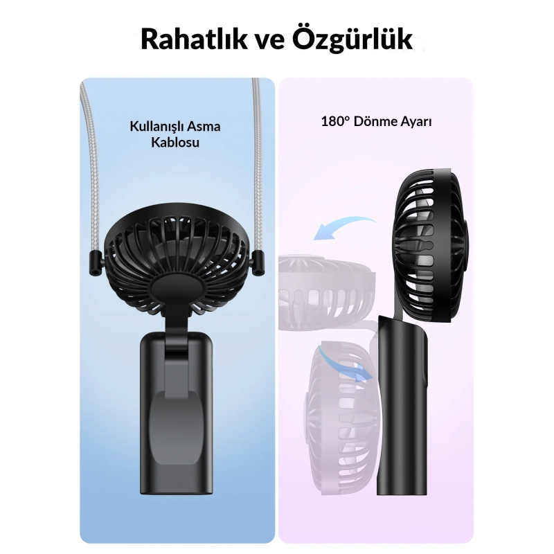 Warmco K38 Ekranlı 4 Kademeli El Vantilatörü 2400mAh Şarjlı Taşınabilir Katlanabilir Standlı Boyun Askılı Soğutucu Fan Pembe - 4