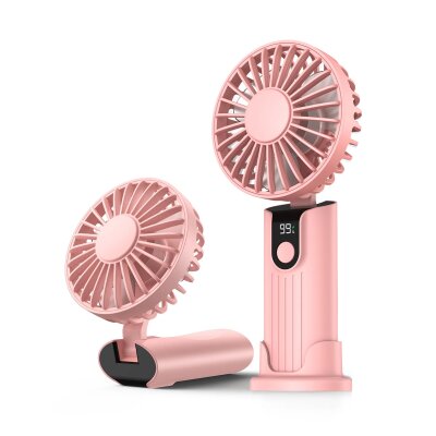 Warmco K38 Ekranlı 4 Kademeli El Vantilatörü 2400mAh Şarjlı Taşınabilir Katlanabilir Standlı Boyun Askılı Soğutucu Fan Pembe - 7
