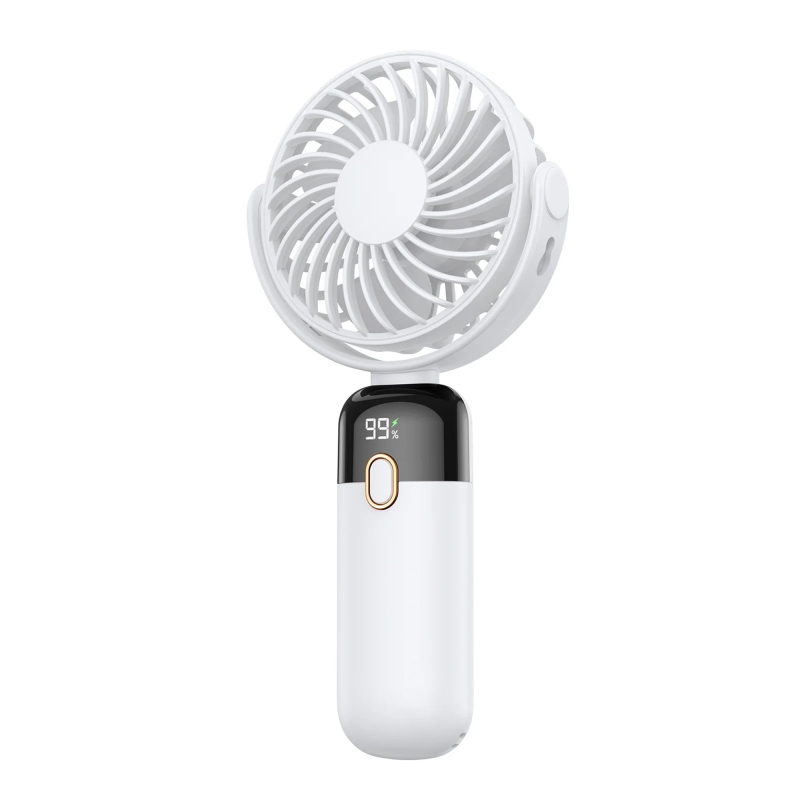Warmco K70 Taşınabilir Şarjlı El Vantilatörü 2400mAh 360° Döner Başlıklı ve Standlı Dijital Ekranlı Soğutucu Fan Beyaz - 1