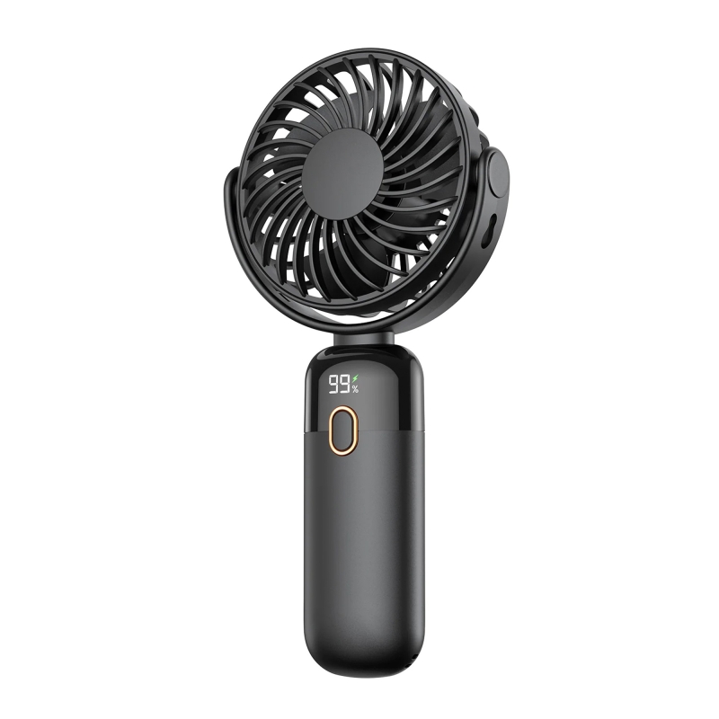 Warmco K70 Taşınabilir Şarjlı El Vantilatörü 2400mAh 360° Döner Başlıklı ve Standlı Dijital Ekranlı Soğutucu Fan Siyah - 1