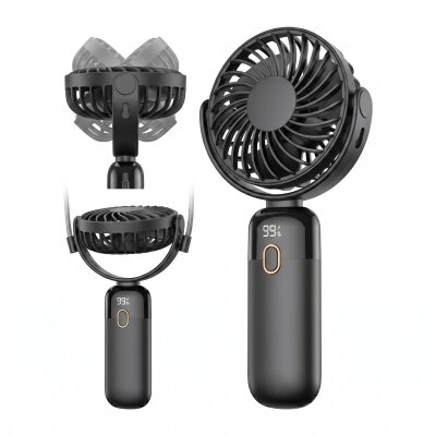 Warmco K70 Taşınabilir Şarjlı El Vantilatörü 2400mAh 360° Döner Başlıklı ve Standlı Dijital Ekranlı Soğutucu Fan Siyah - 8