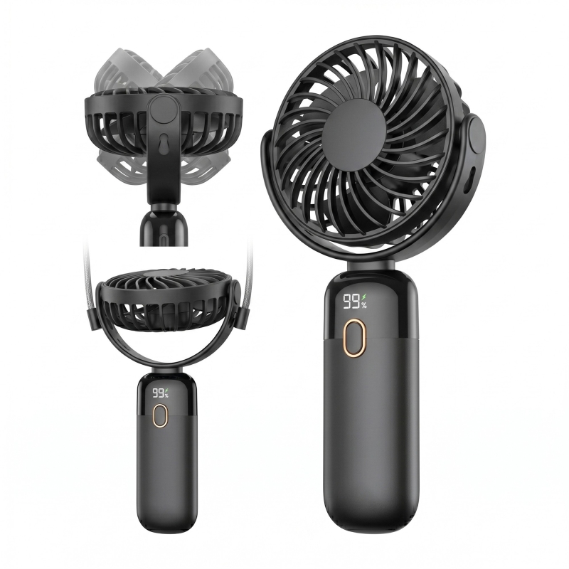 Warmco K70 Taşınabilir Şarjlı El Vantilatörü 2400mAh 360° Döner Başlıklı ve Standlı Dijital Ekranlı Soğutucu Fan Siyah - 8
